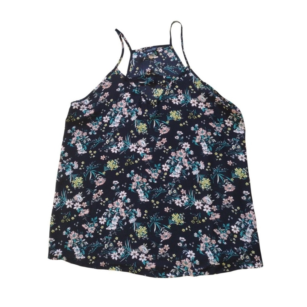 Zenobia Tank Top Woman 3x Black Pink‎ FLORAL Spaghetti Straps Flowy Boho Juniors
